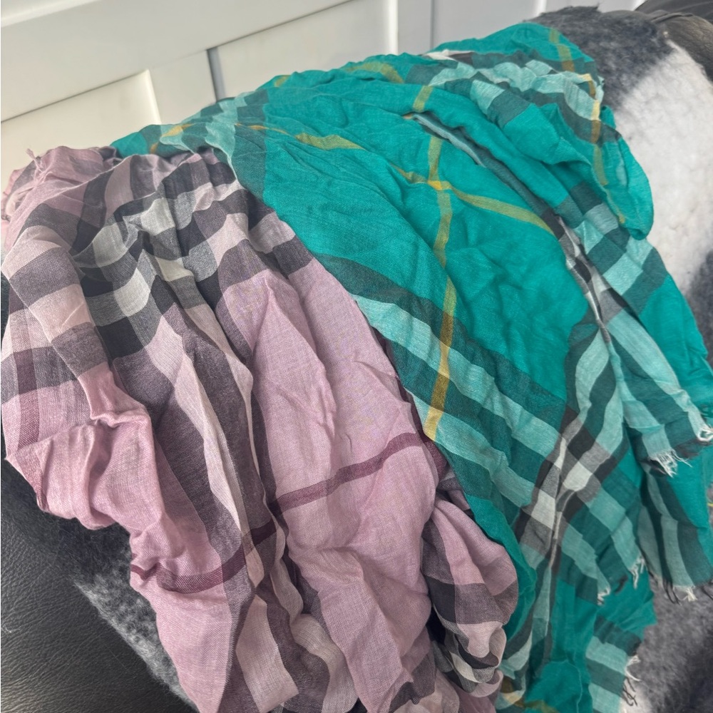Burberry Checkered Scarfs in Pink and Teal and Green and Black